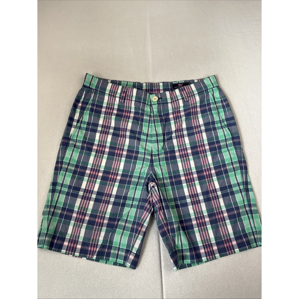 Vineyard Vines Classic Fit Breaker Shorts Surf View Plaid Bahama Breeze Mens 33
